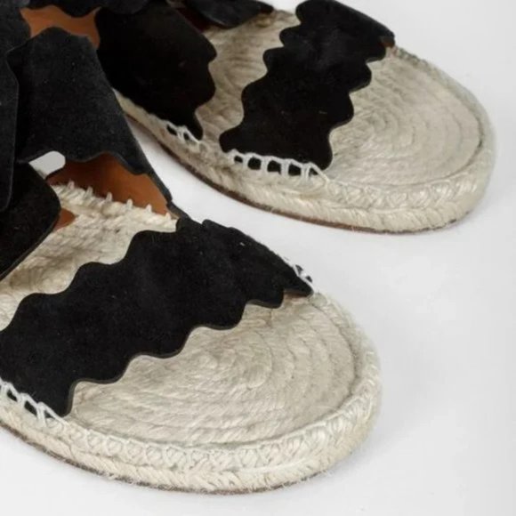 Chloé Lauren Scalloped Black Suede Espadrille Sandals - Picture 6 of 10